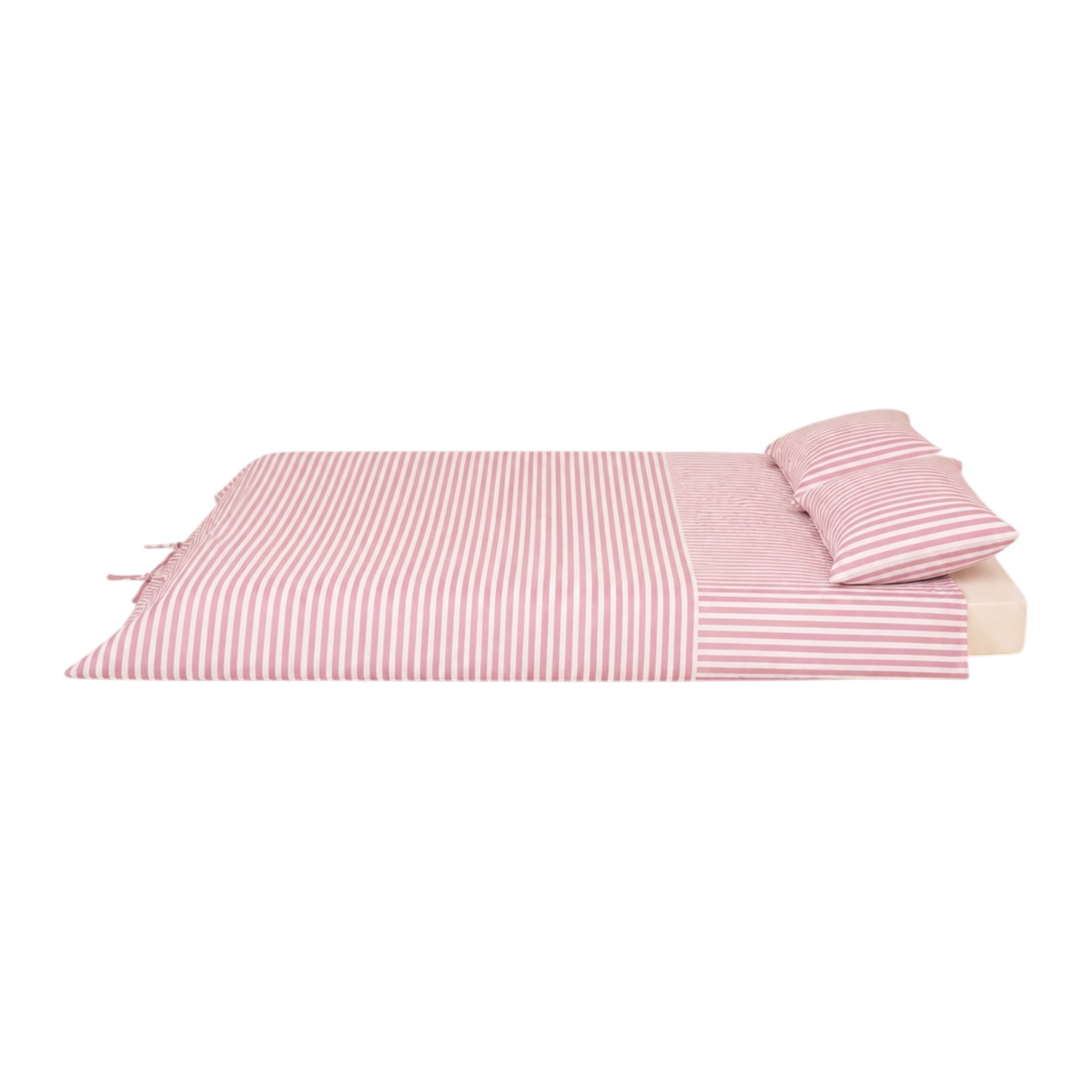 Çizgili Toz Pembe çift kişilik nevresim takımı